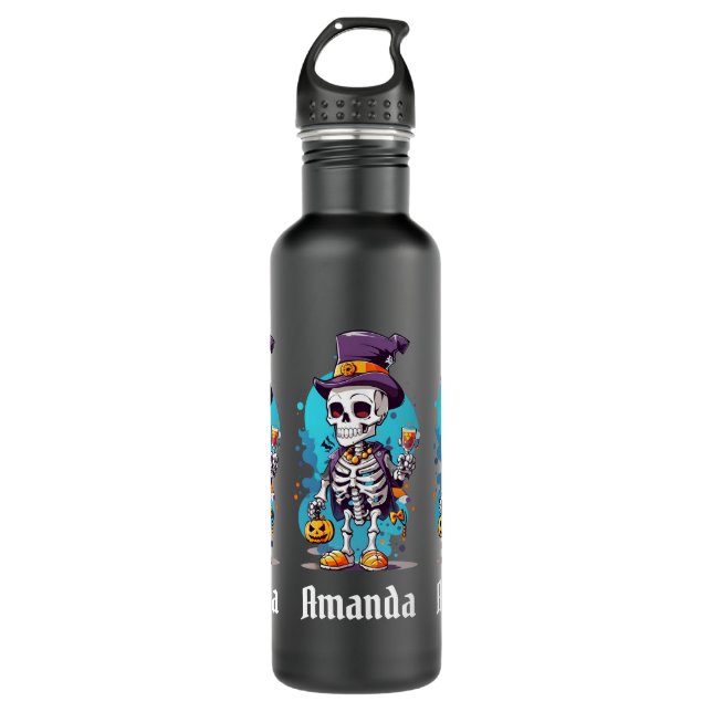 Cool Skeleton in a Top Hat Halloween Stainless Steel Water Bottle (Front)