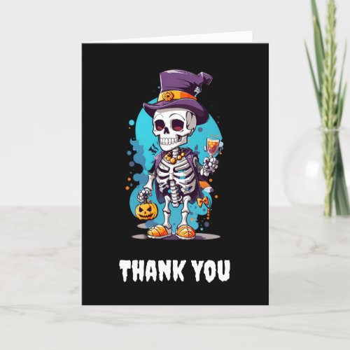 Cool Skeleton in a Top Hat Halloween Thank You Card