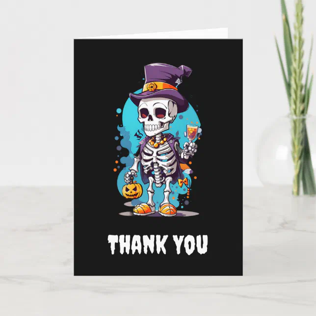 Cool Skeleton in a Top Hat Halloween Thank You Card | Zazzle