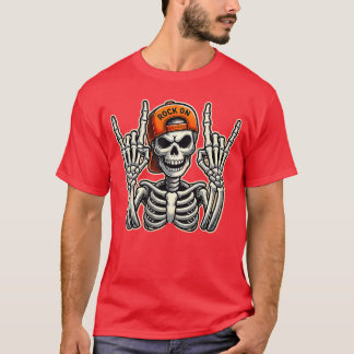 Cool Skeleton Rocker Skater Cap Halloween Punk Roc T-Shirt