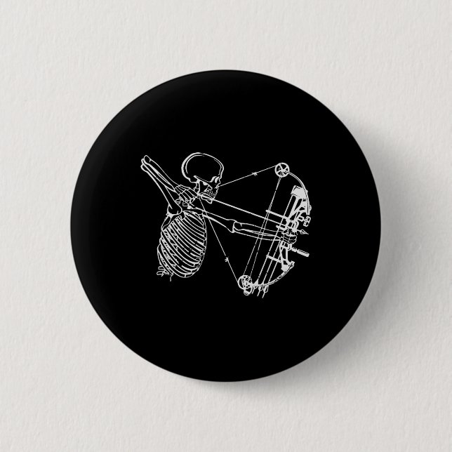 Cool Skeleton With Bow Skull Archery Hunting Gift  Button (Front)