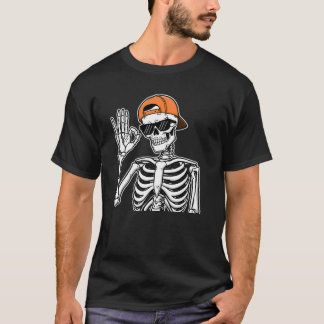 Cool Skeleton with Orange Cap | Hip-Hop Halloween  T-Shirt
