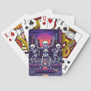 Cool Skeletons In The City Vaporwave Style Design Poker Cards