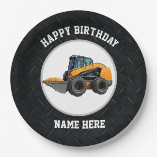 Cool Skid Steer Heavy Equipment Machinery Birthday Paper Plates