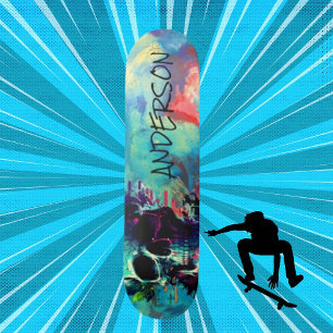 Cool Skull Blue Personalized Skateboard