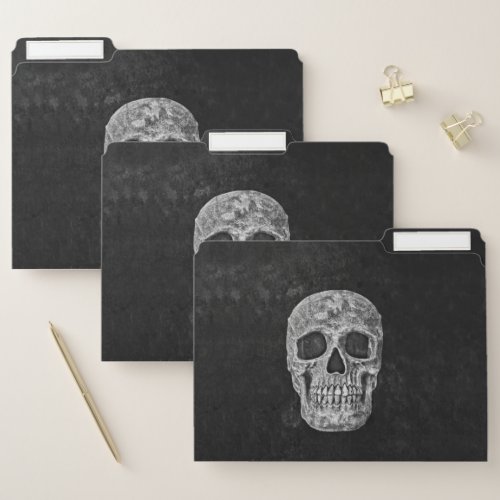Cool Skull Gothic Black And White Grunge File Folder