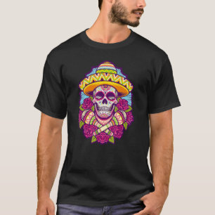 Cool Skull Graphic Sombrero Dia De Los Muertos T-Shirt