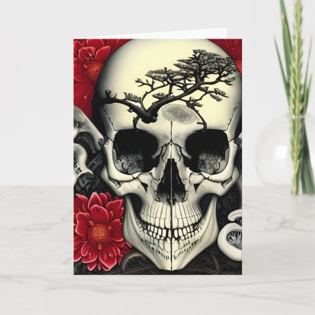 Cool Skull, Trees,Flowers All Occasions Greeting Card (Front)