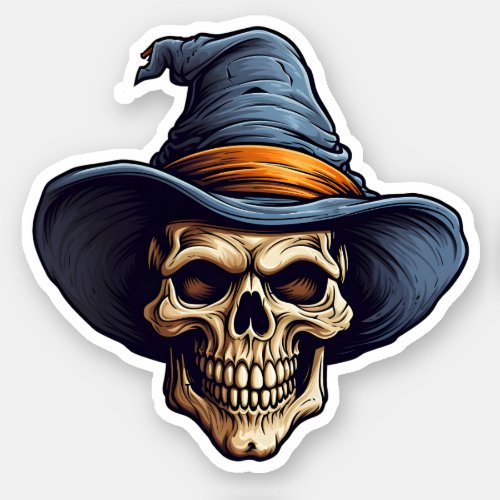 Cool Skull Wearing A Witches Hat Halloween Witch Sticker