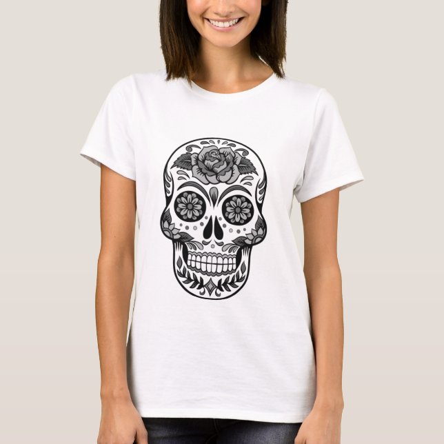 Cool skull with rose- black and white- T-Shirt (Front)