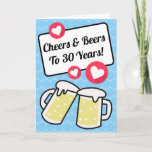 Cool Sky Blue Cheers And Beers 30th Birthday  Card