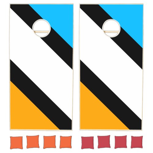 Cool Sky Blue Yellow White Black Diagonal Stripes  Cornhole Set