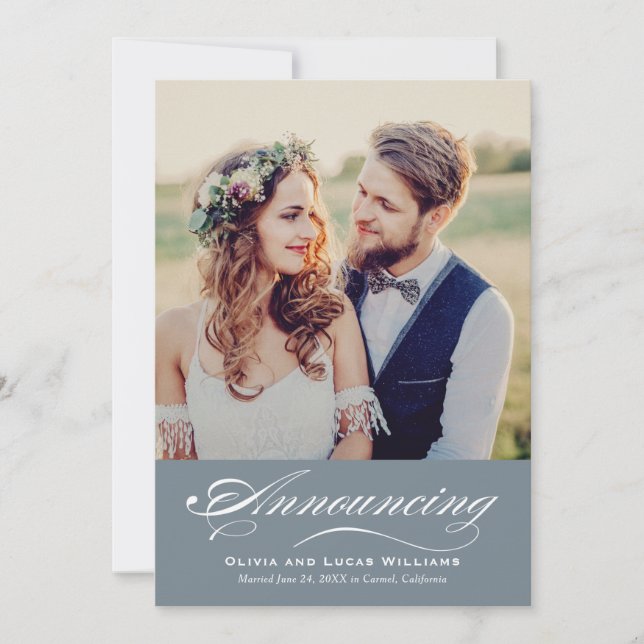 Cool Slate Calligraphy Photo Reception Invitation (Front)