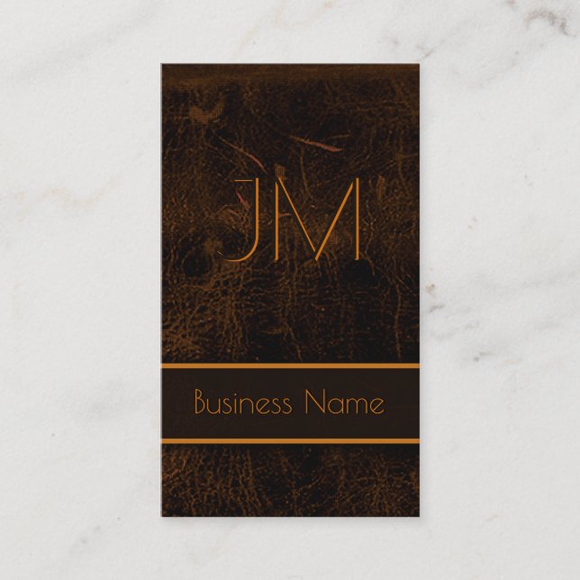 Cool Sleek Brown Faux Leather Monogram Accountant Business Card (Front)