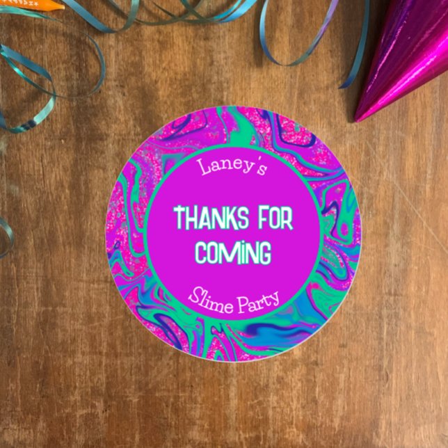 Cool Slime Birthday Party Thank You Favor Sticker  (Customize this template for party favor thank you gifts. Bright groovy purple n aqua slime party
)