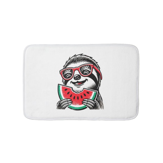 Cool Sloth Eating Watermelon Bath Mat (Front)