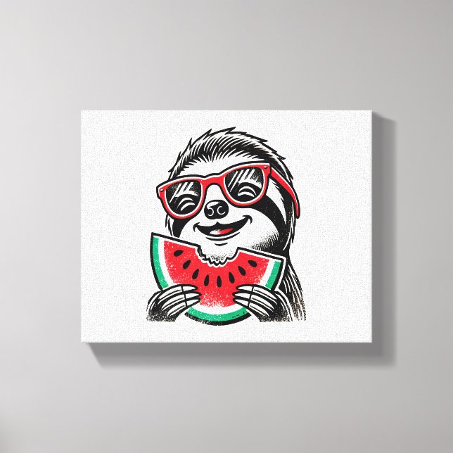 Cool Sloth Eating Watermelon Canvas Print (Front)
