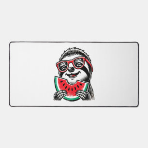 Cool Sloth Eating Watermelon Desk Mat