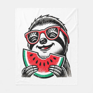 Cool Sloth Eating Watermelon Fleece Blanket