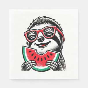 Cool Sloth Eating Watermelon Napkins