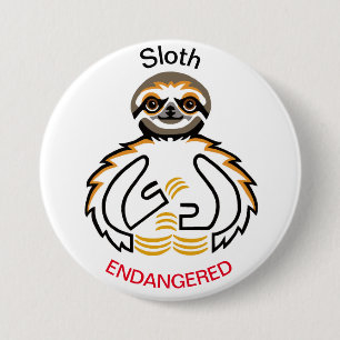 Cool - SLOTH- Endangered animal graphic - Wildlife Button