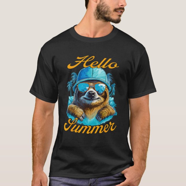 Cool Sloth Hello Summer Vacation Beach Summer T-Shirt (Front)