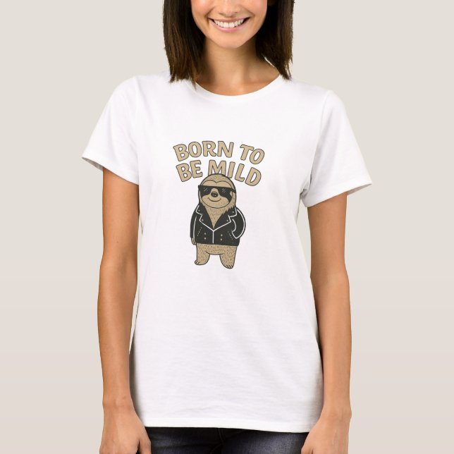 Cool Sloth in Leather Jacket Pose T-Shirt  (Front)