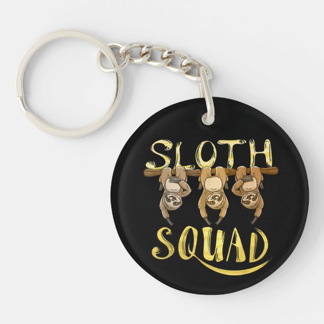 Cool Sloth Squad – Funny Lazy Animal Lover Design Keychain (Front)