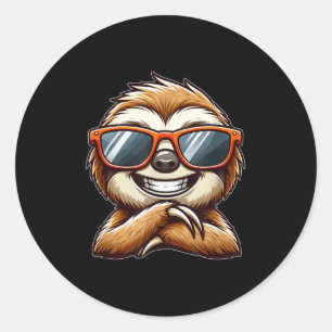 Cool Sloth Sungles Summer Cartoon Classic Round Sticker