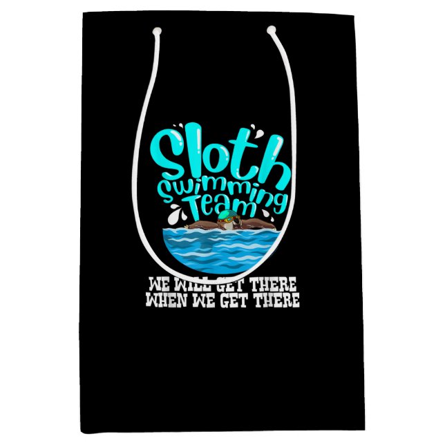 Cool Sloth Swimming Team Funny Animal Swimmer Medium Gift Bag (Front)