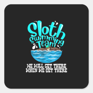 Cool Sloth Swimming Team Funny Animal Swimmer Square Sticker