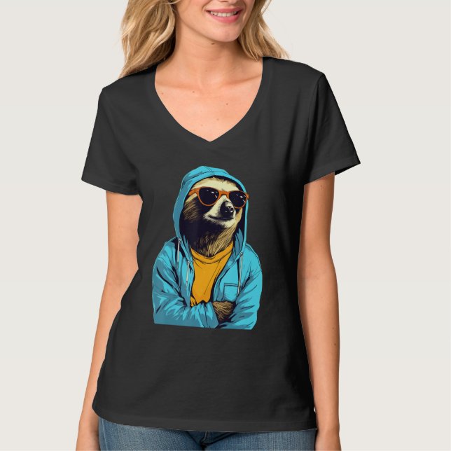 Cool Sloth With Sunglasses And Blue Jacket For Laz T-Shirt (Front)