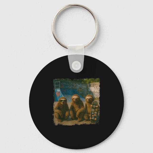 Cool Sloths Skatepark Vintage Photo  Keychain (Front)