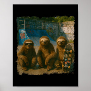 Cool Sloths Skatepark Vintage Photo Poster
