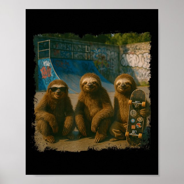 Cool Sloths Skatepark Vintage Photo  Poster (Front)