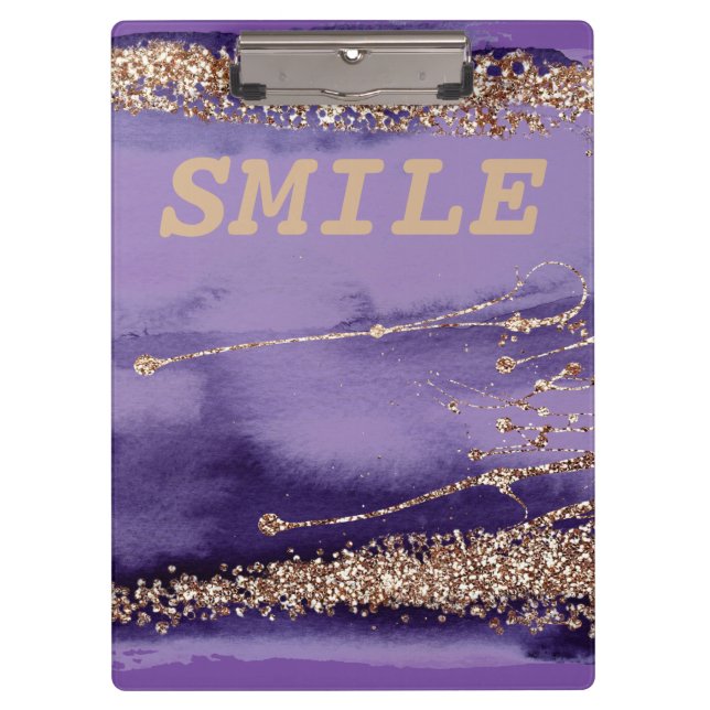 Cool Smile Gold Purple Sparkling  Clipboard (Front)