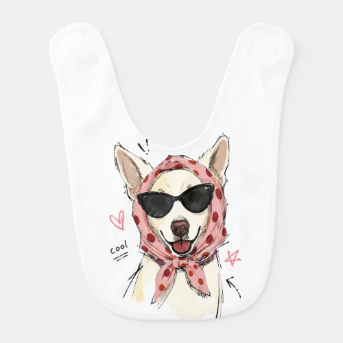 Cool Smiling Dog with Polka Dot Headscarf Baby Bib