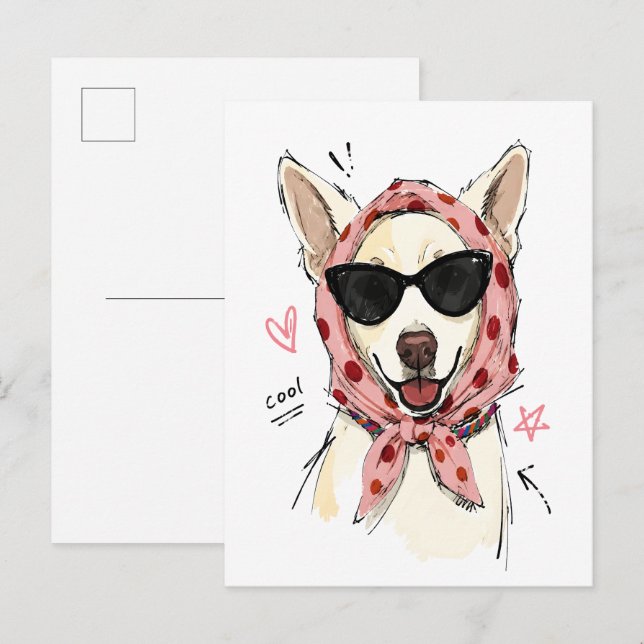 Cool Smiling Dog with Polka Dot Headscarf Postcard (Front/Back)