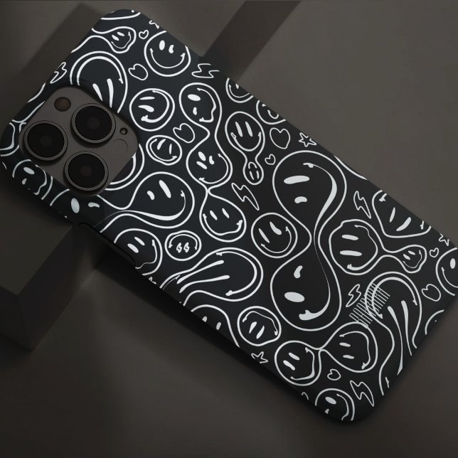 Cool Smiling Face Melting Smile Pattern BW Case-Mate iPhone Case (Smiling Face Pattern Playful Line Art Smile Black Case-Mate iPhone Case
)