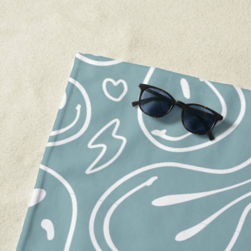 Cool Smiling Face Melting Smile Pattern Dusty Blue Beach Towel
