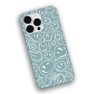 Cool Smiling Face Melting Smile Pattern Dusty Blue Case-Mate iPhone 14 Pro Max Case