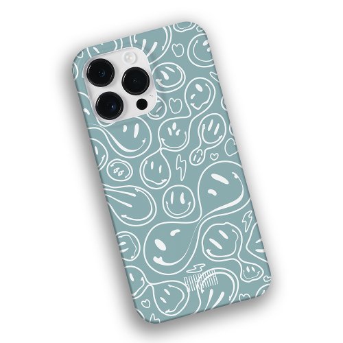 Cool Smiling Face Melting Smile Pattern Dusty Blue Case_Mate iPhone 14 Pro Max Case