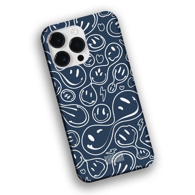 Cool Smiling Face Melting Smile Pattern Navy Blue Case-Mate iPhone Case (Creator Uploaded)