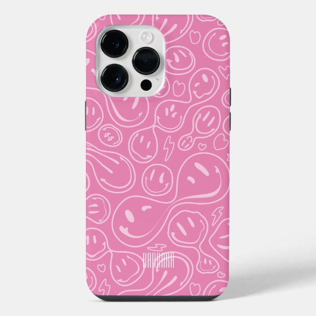 Cool Smiling Face Melting Smile Pattern Pink Iphone Case (Back)