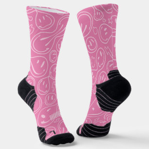Cool Smiling Face Melting Smile Pattern Pink Socks
