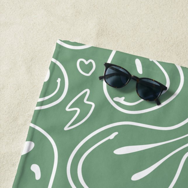 Cool Smiling Face Melting Smile Pattern Sage Green Beach Towel (In Situ)