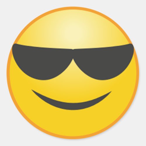 Cool smiling face with sunglasses funny emoji classic round sticker