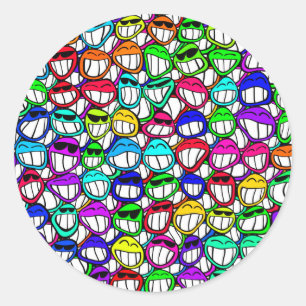 COOL SMILING FACES GROUP CLASSIC ROUND STICKER