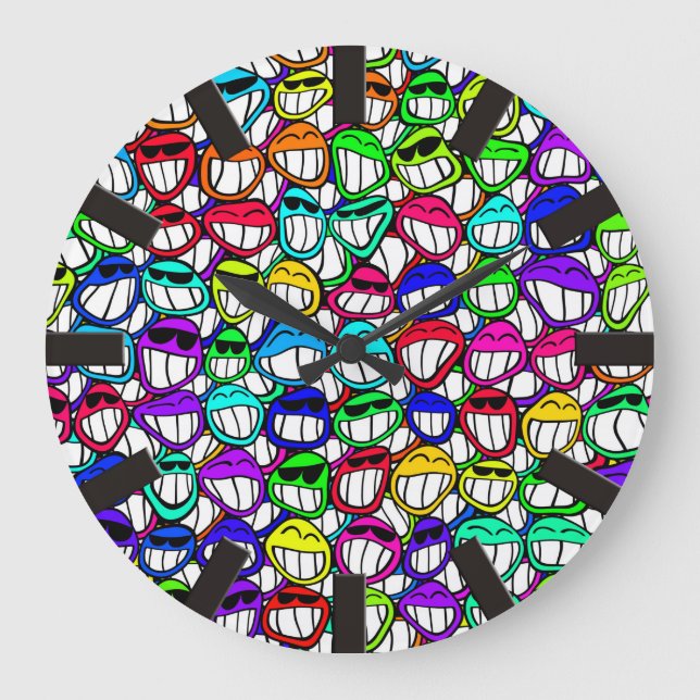 COOL SMILING FACES GROUP LARGE CLOCK (Front)