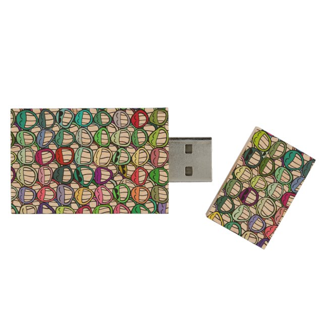 COOL SMILING FACES GROUP + your idea Wood USB Flash Drive (Opened)